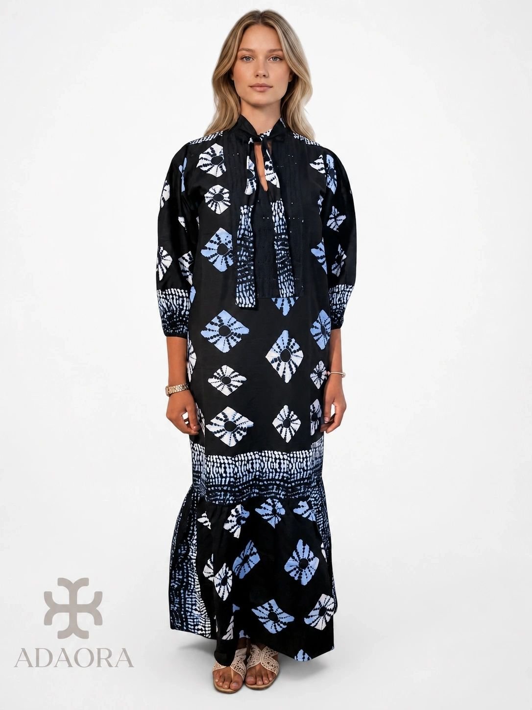 Adire-Inspired Ankara Maxi Dress