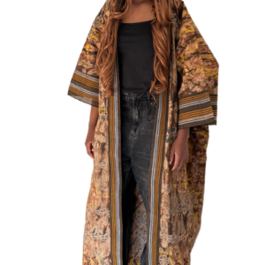 Heritage Flow Kimono – Adire & Aso Oke Fusion
