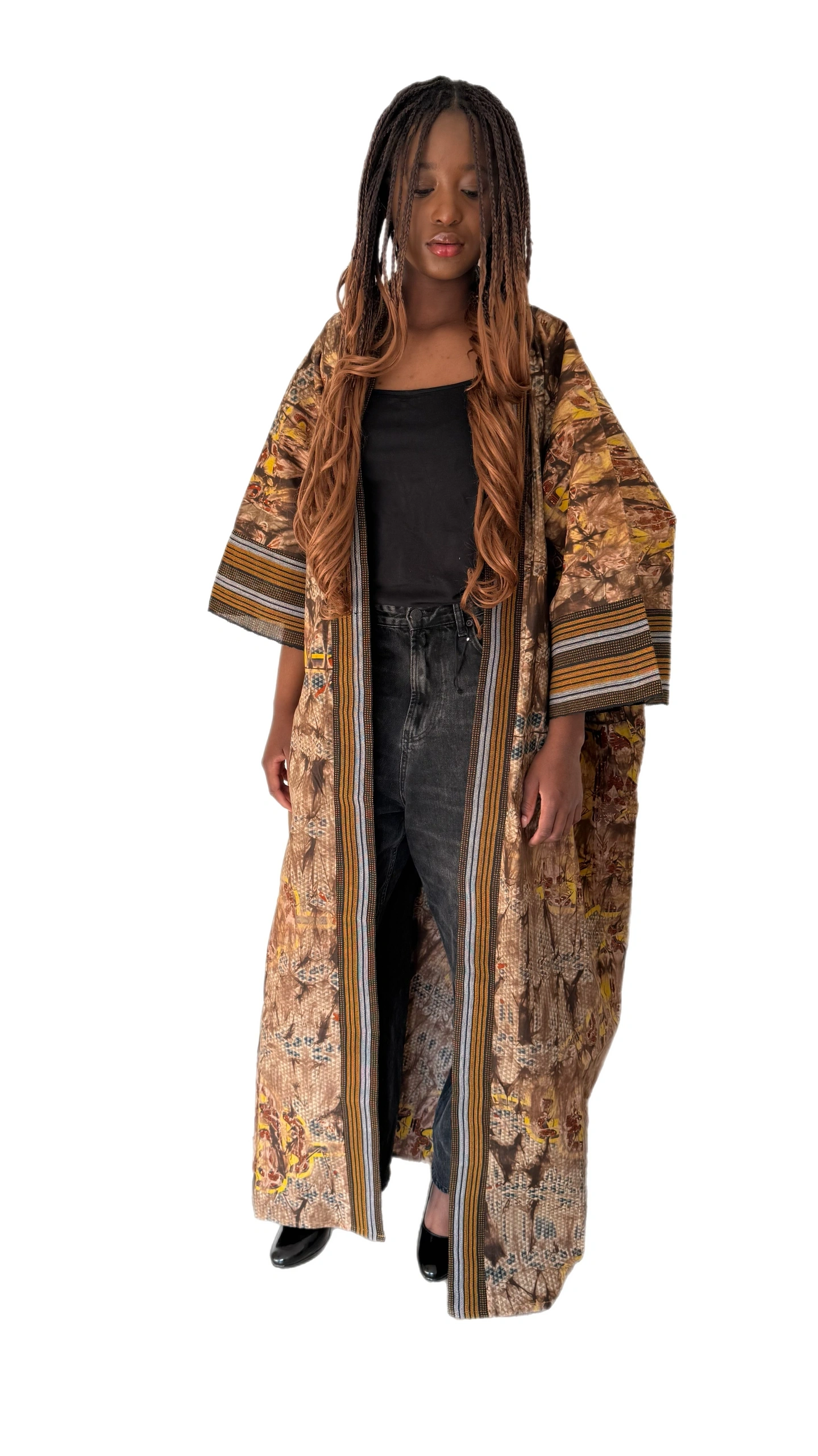 Heritage Flow Kimono – Adire & Aso Oke Fusion