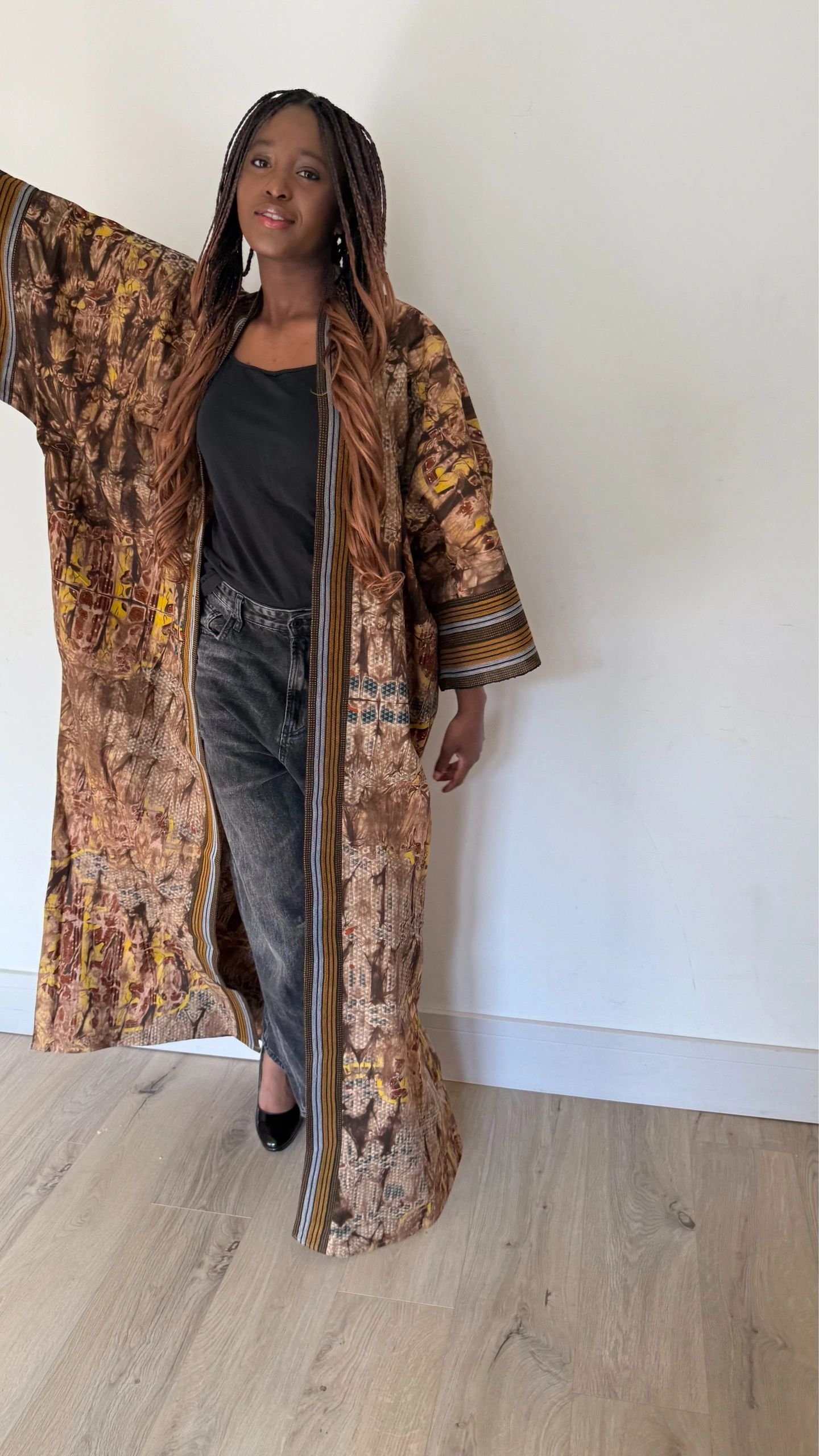 Heritage Flow Kimono – Adire & Aso Oke Fusion - Image 3