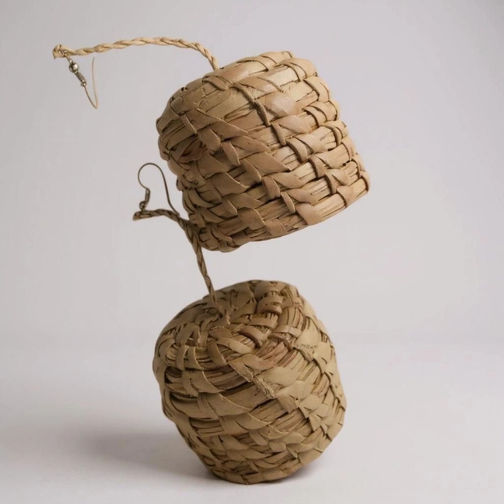 Dome Shaped Natural Raffia Earrings