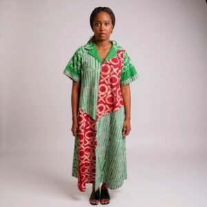 Adire Patchwork Shirt Dress