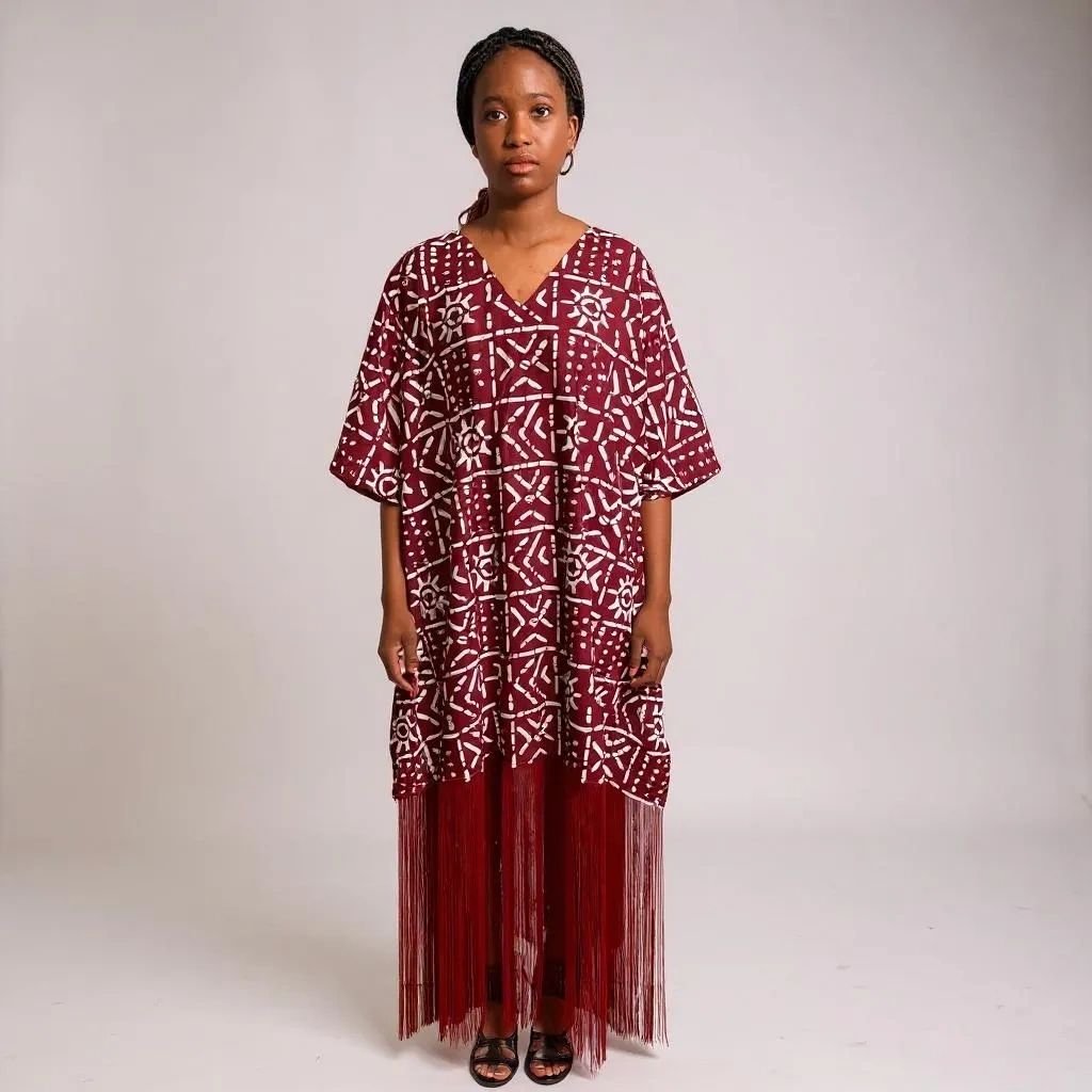 Ankara Short Dress with Long Fringe