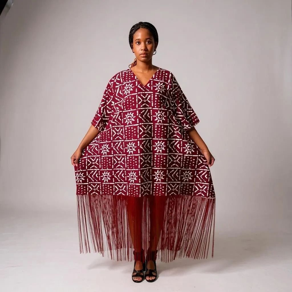Ankara Short Dress with Long Fringe - Image 2