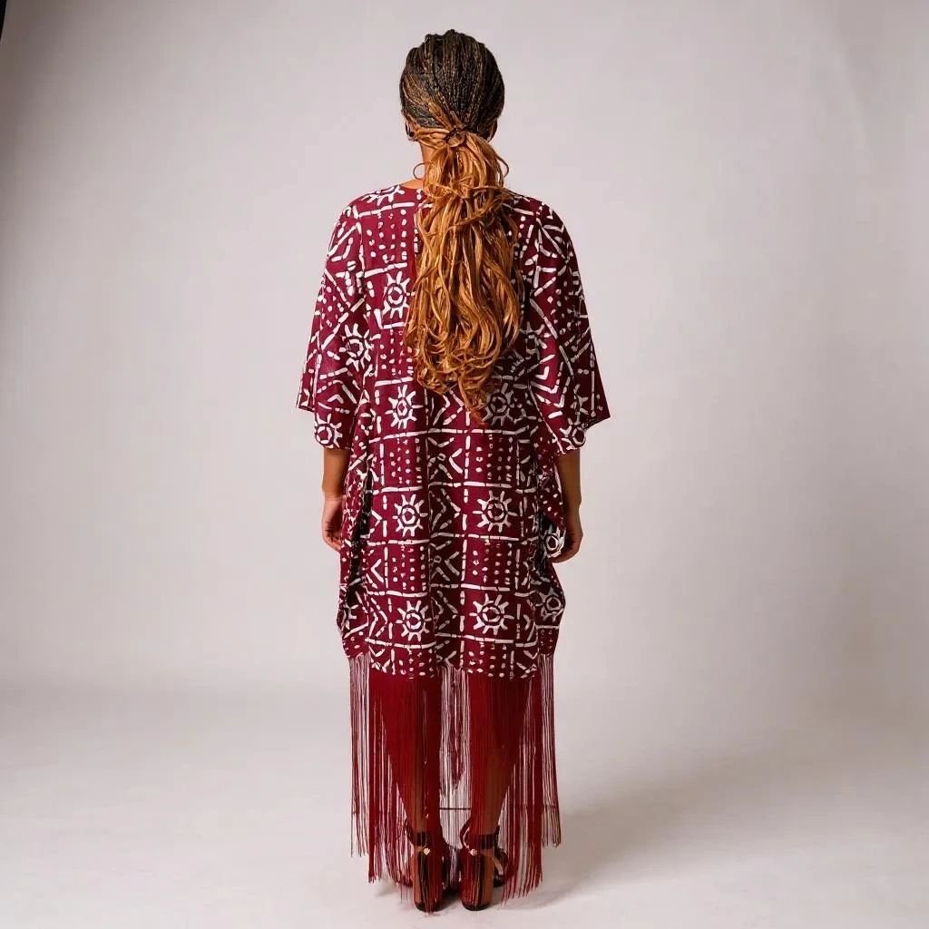 Ankara Short Dress with Long Fringe - Image 3