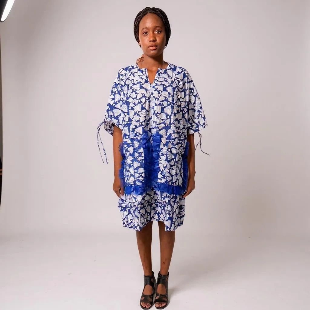 Adire Short Dress with Front Pockets - Image 6