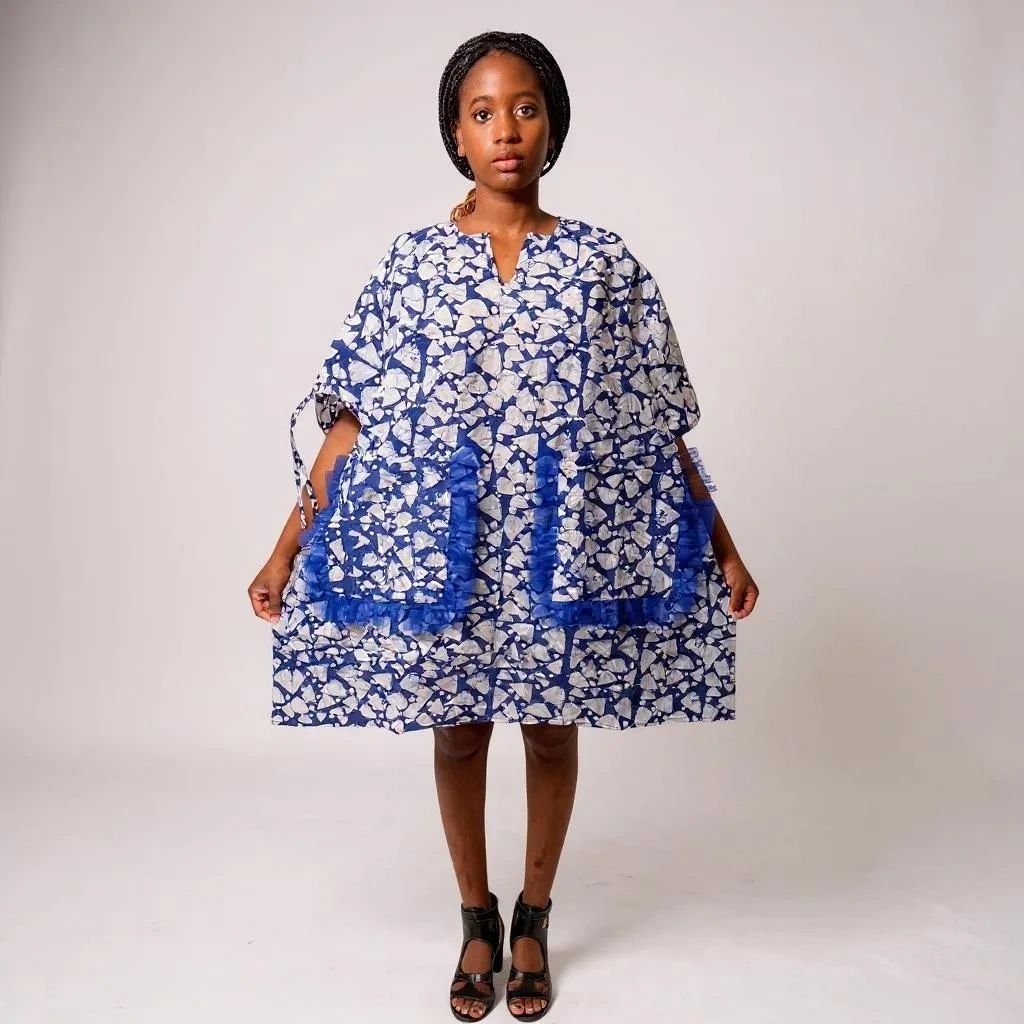 Adire Short Dress with Front Pockets - Image 7