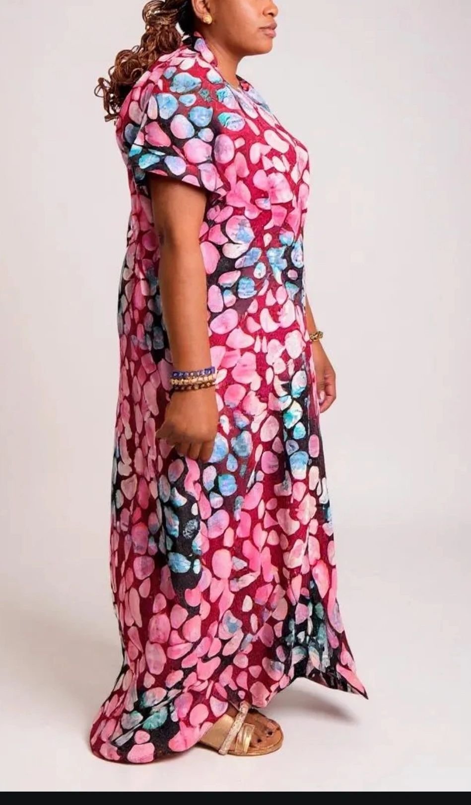 Ankara V- Neck Kaftan with Inner Belt - Image 3