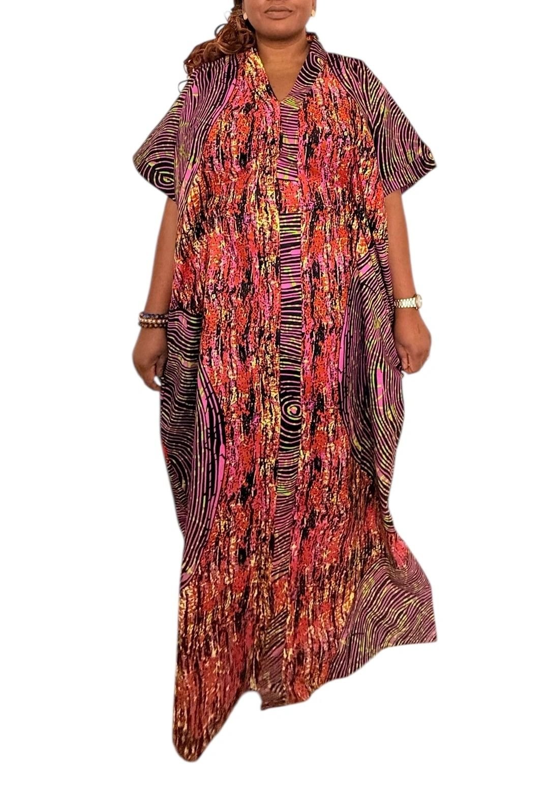Ankara V- Neck Kaftan with Inner Belt - Image 4