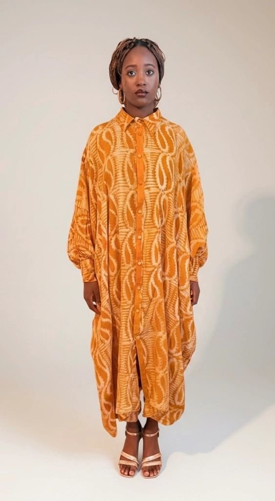 Adire Maxi Shirt Dress with Kembe Pant Set - Image 3