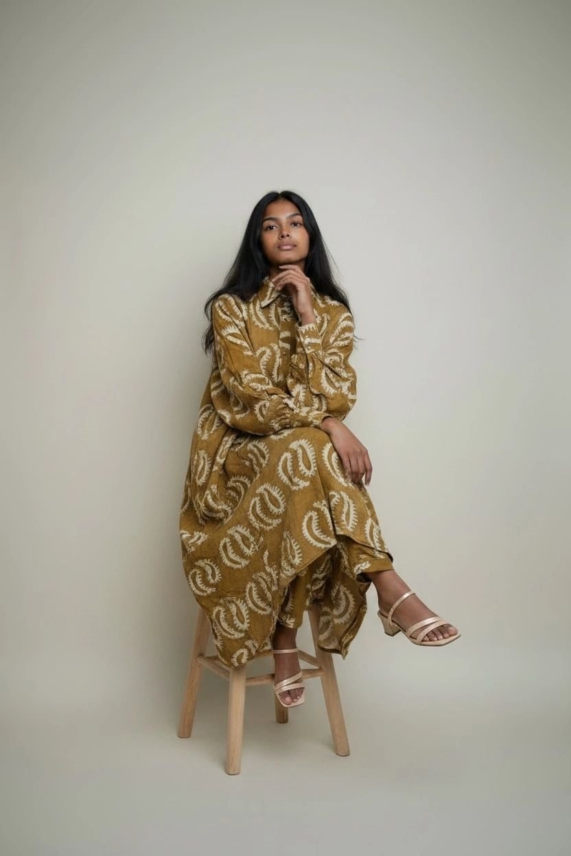 Adire Maxi Shirt Dress with Kembe Pant Set - Image 2