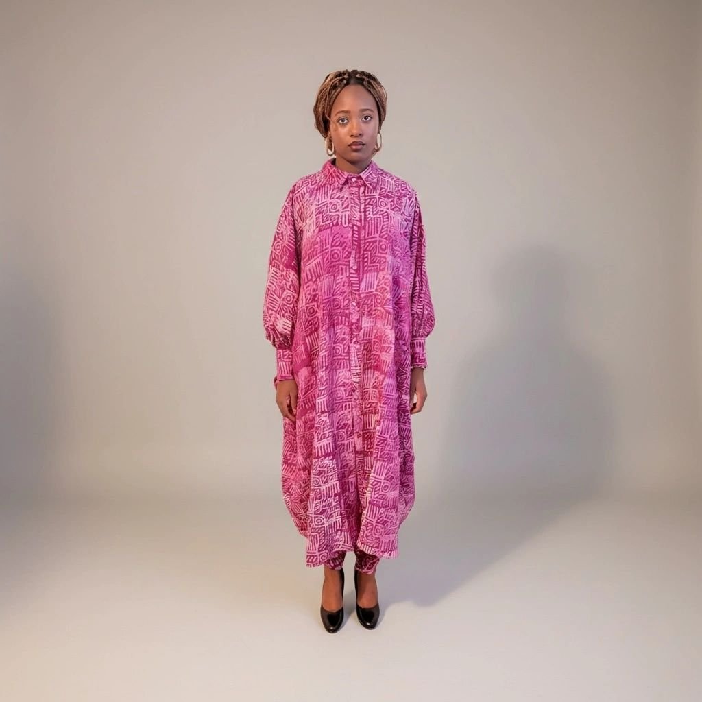 Adire Maxi Shirt Dress with Kembe Pant Set - Image 6