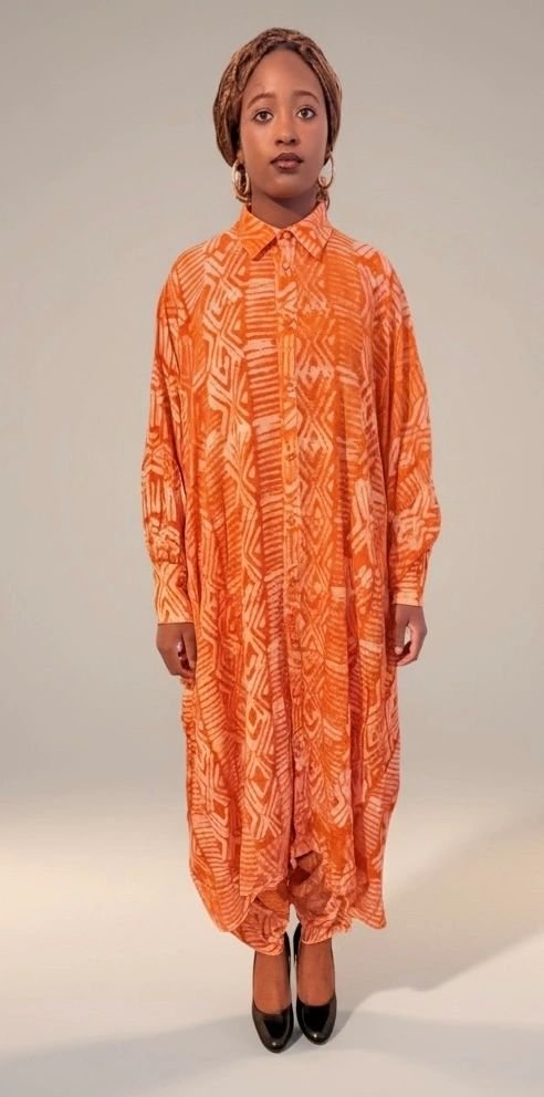 Adire Maxi Shirt Dress with Kembe Pant Set - Image 8