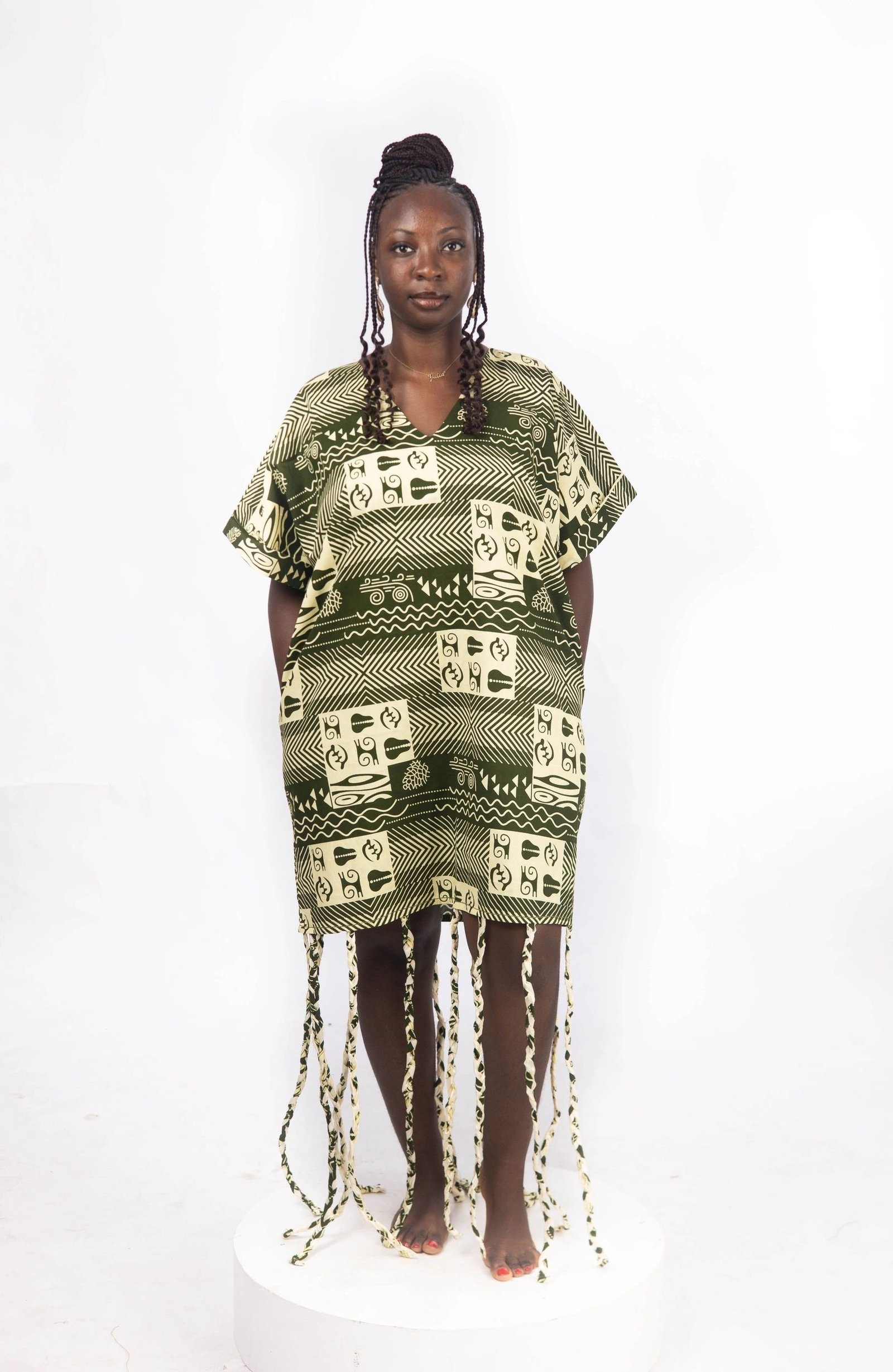 Ankara Short Dress with Braided Strips