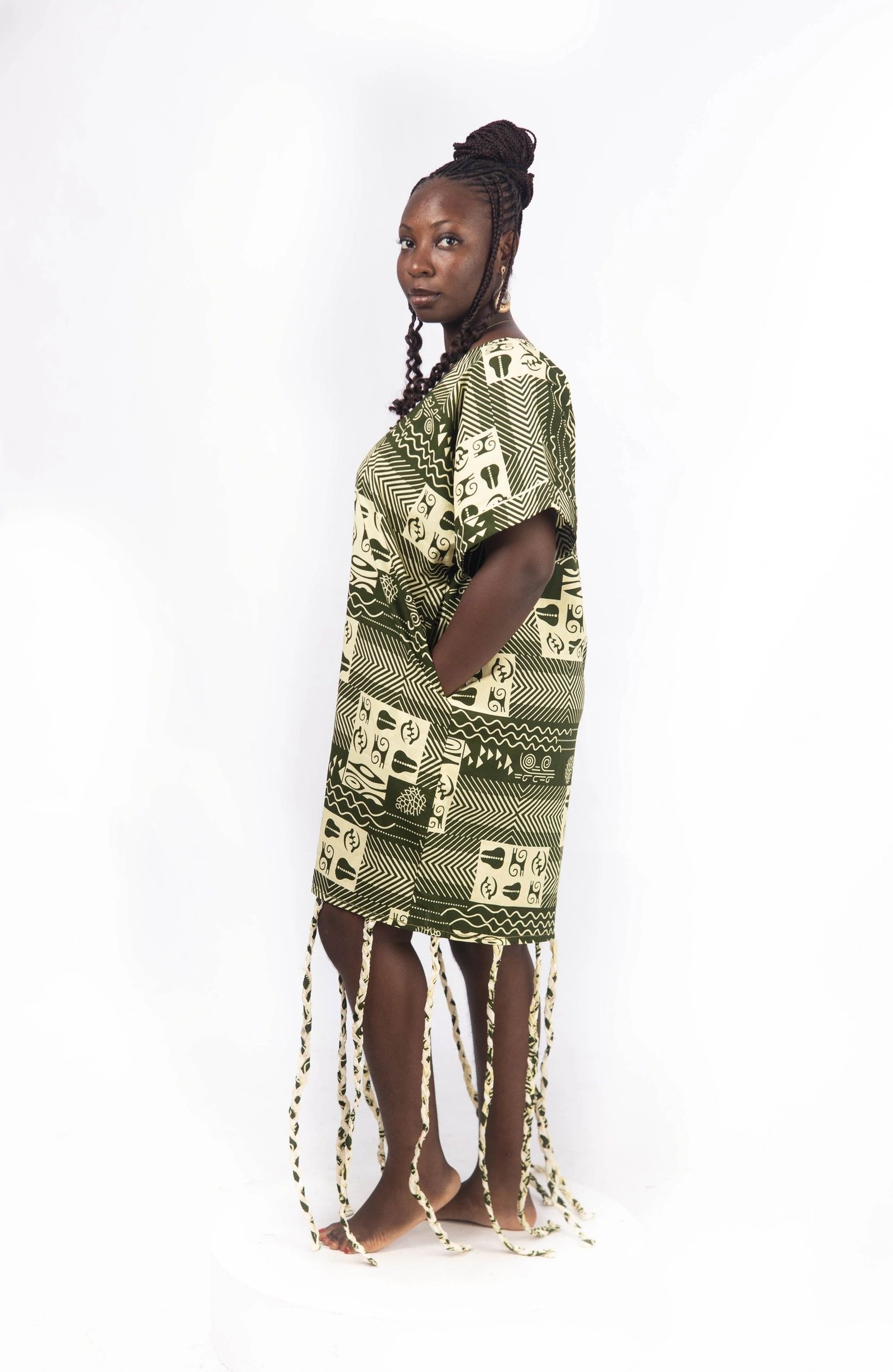 Ankara Short Dress with Braided Strips - Image 2