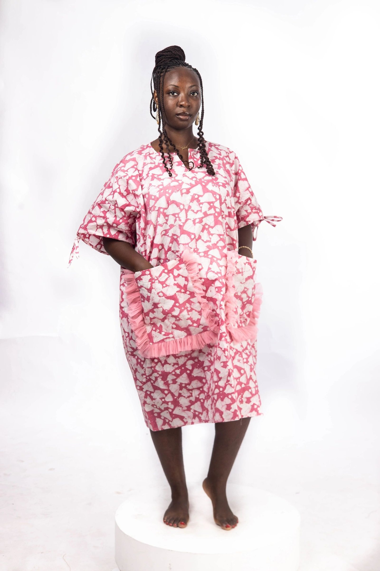 Adire Short Dress with Front Pockets