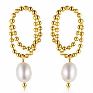 Golden Pearl Loop Earrings
