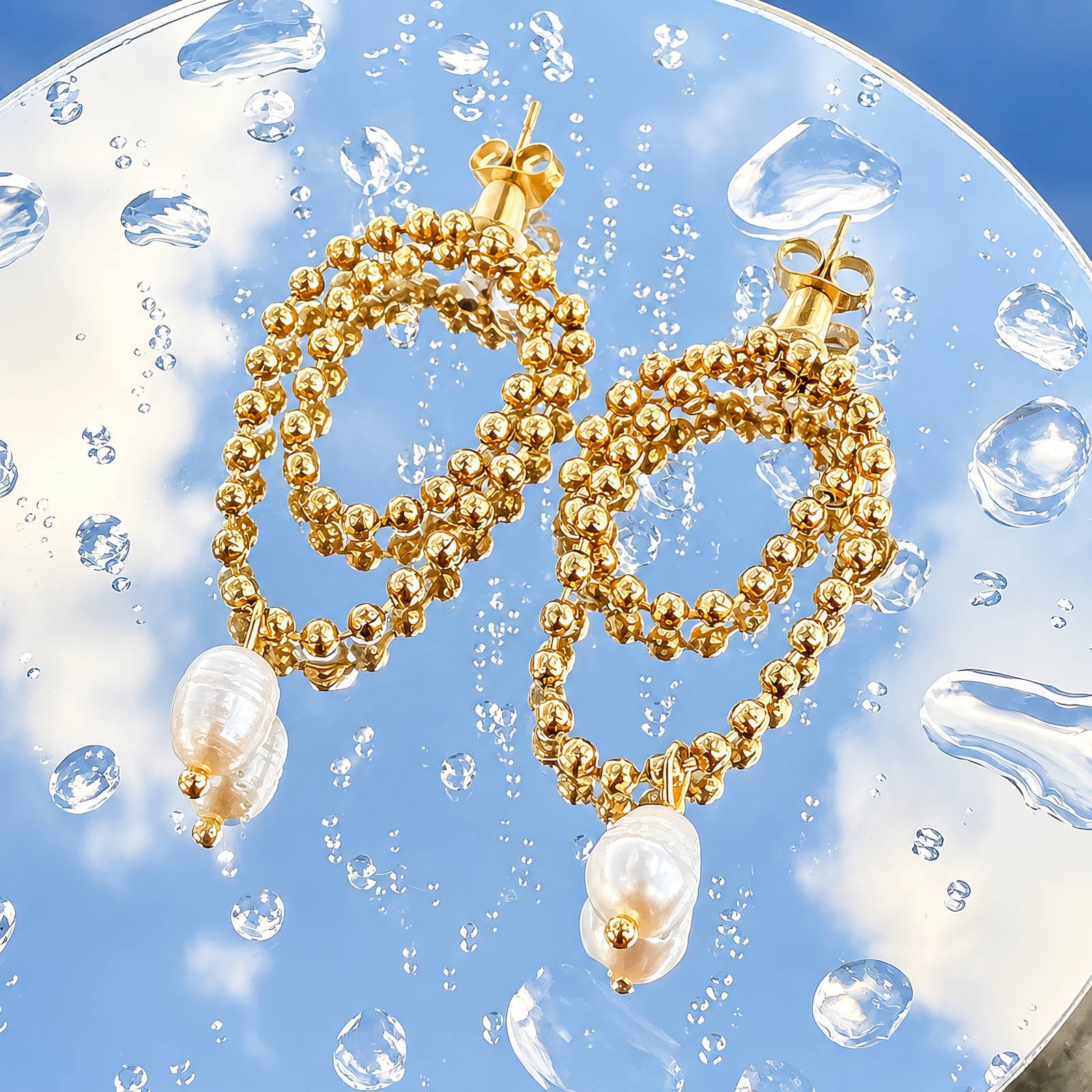 Golden Pearl Loop Earrings - Image 3